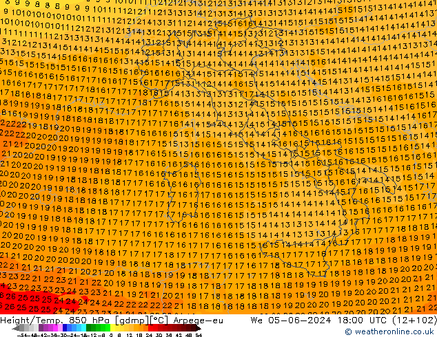 Height/Temp. 850 hPa Arpege-eu  05.06.2024 18 UTC