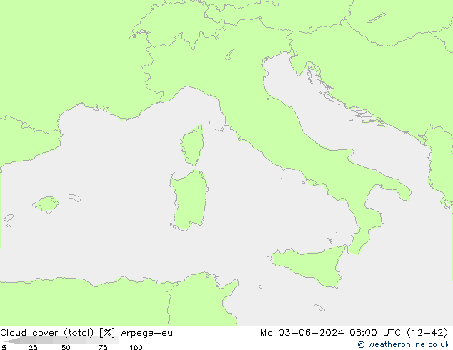 Bewolking (Totaal) Arpege-eu ma 03.06.2024 06 UTC