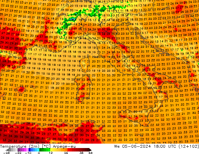 Temperature (2m) Arpege-eu We 05.06.2024 18 UTC