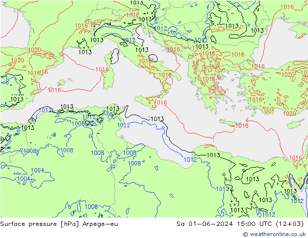 Pressione al suolo Arpege-eu sab 01.06.2024 15 UTC