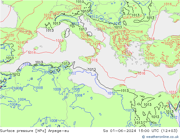 Surface pressure Arpege-eu Sa 01.06.2024 15 UTC