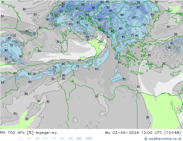 RH 700 hPa Arpege-eu  03.06.2024 12 UTC