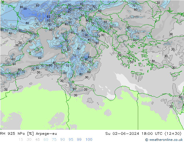 RH 925 hPa Arpege-eu  02.06.2024 18 UTC