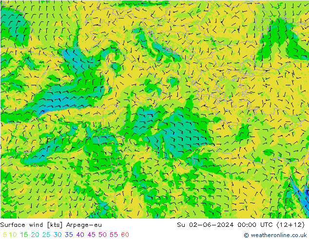 Surface wind Arpege-eu Su 02.06.2024 00 UTC