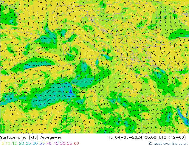 Surface wind Arpege-eu Tu 04.06.2024 00 UTC