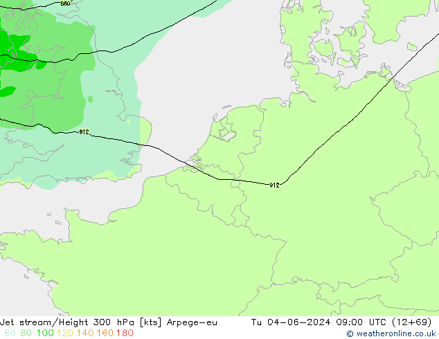 Jet stream/Height 300 hPa Arpege-eu Tu 04.06.2024 09 UTC