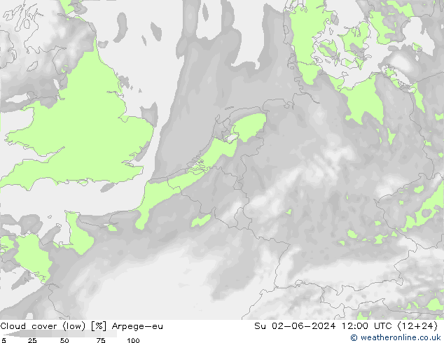 Bewolking (Laag) Arpege-eu zo 02.06.2024 12 UTC