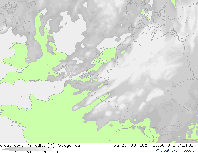 nuvens (médio) Arpege-eu Qua 05.06.2024 09 UTC