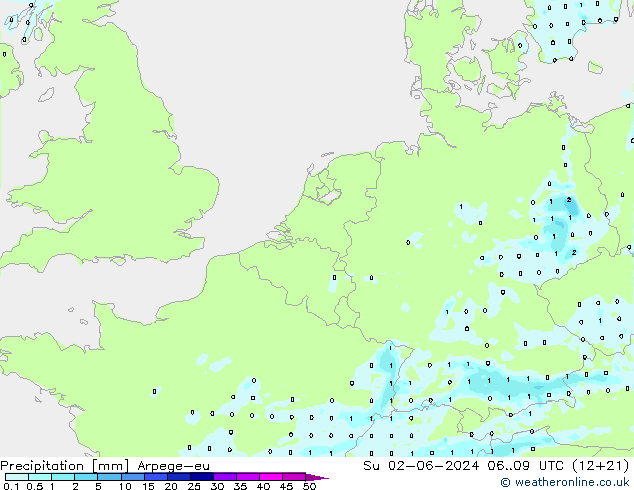 Precipitation Arpege-eu Su 02.06.2024 09 UTC