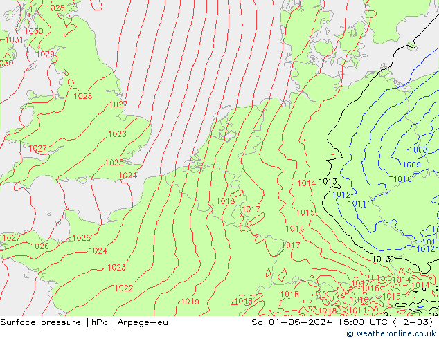 Atmosférický tlak Arpege-eu So 01.06.2024 15 UTC