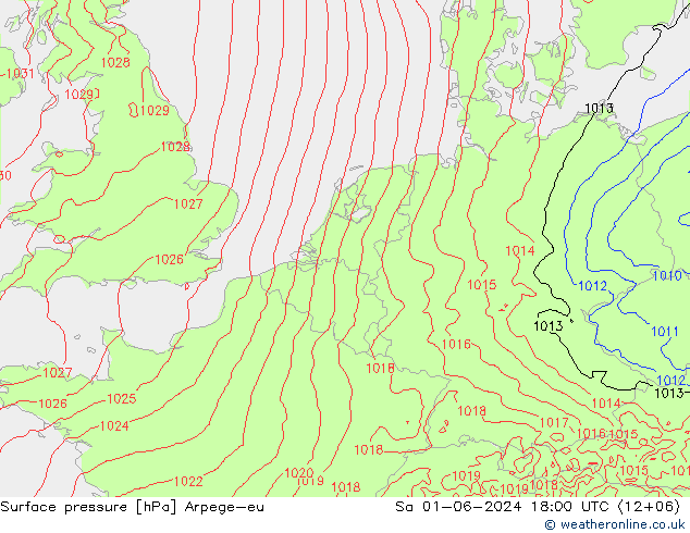 Surface pressure Arpege-eu Sa 01.06.2024 18 UTC