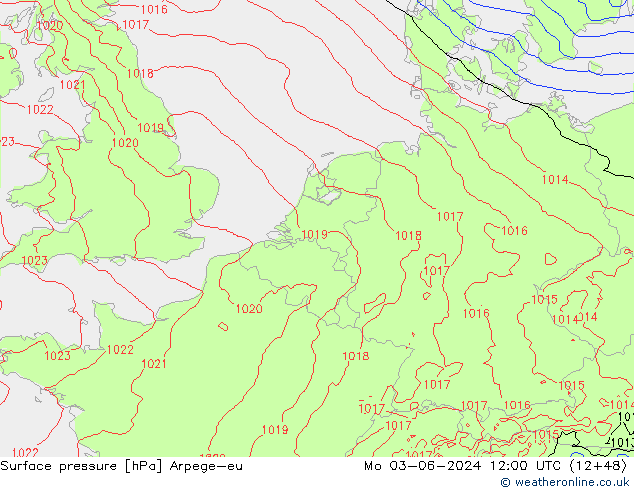 Surface pressure Arpege-eu Mo 03.06.2024 12 UTC