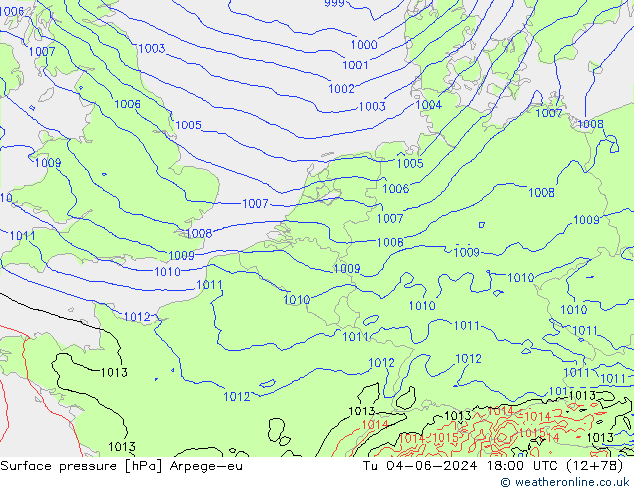 Pressione al suolo Arpege-eu mar 04.06.2024 18 UTC