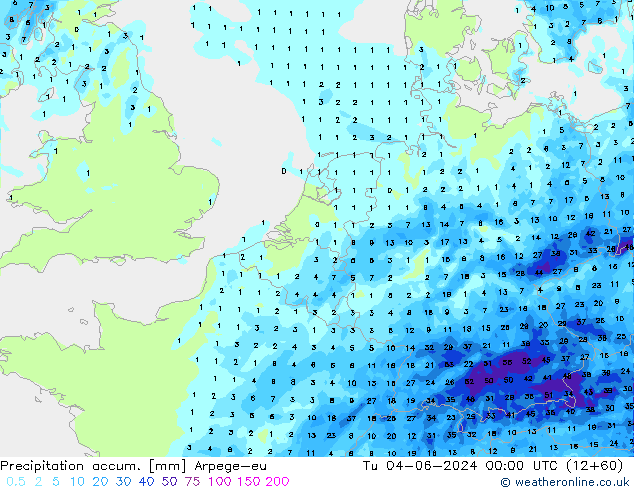 Precipitation accum. Arpege-eu Tu 04.06.2024 00 UTC