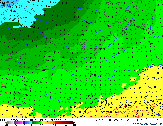 SLP/Temp. 850 hPa Arpege-eu di 04.06.2024 18 UTC