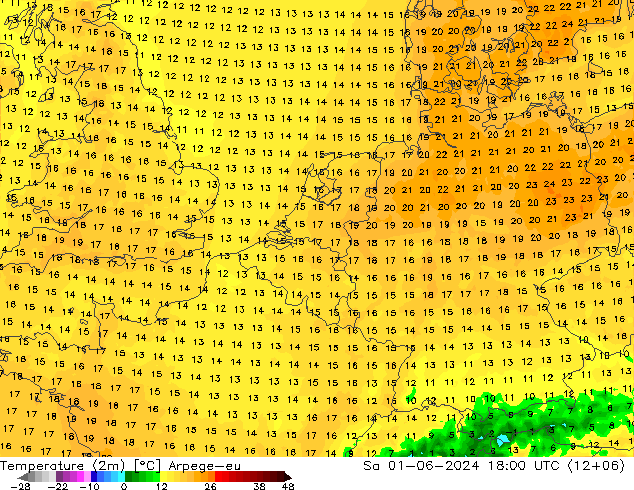 Temperature (2m) Arpege-eu So 01.06.2024 18 UTC