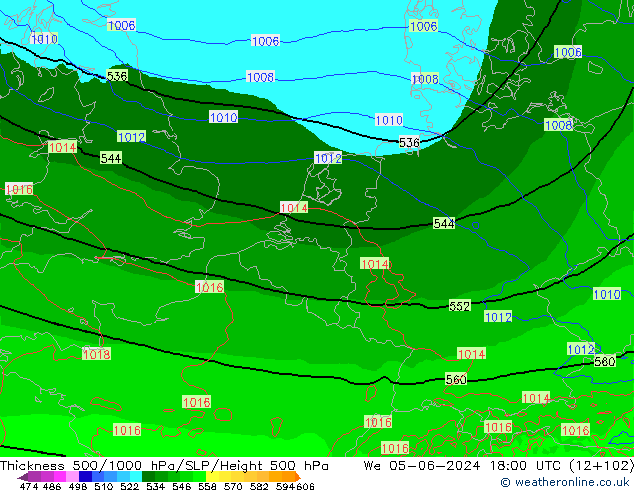 Thck 500-1000hPa Arpege-eu śro. 05.06.2024 18 UTC