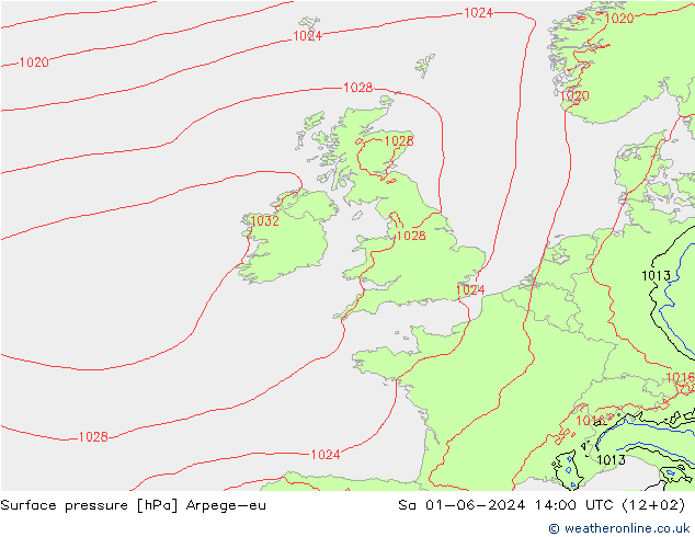 Surface pressure Arpege-eu Sa 01.06.2024 14 UTC