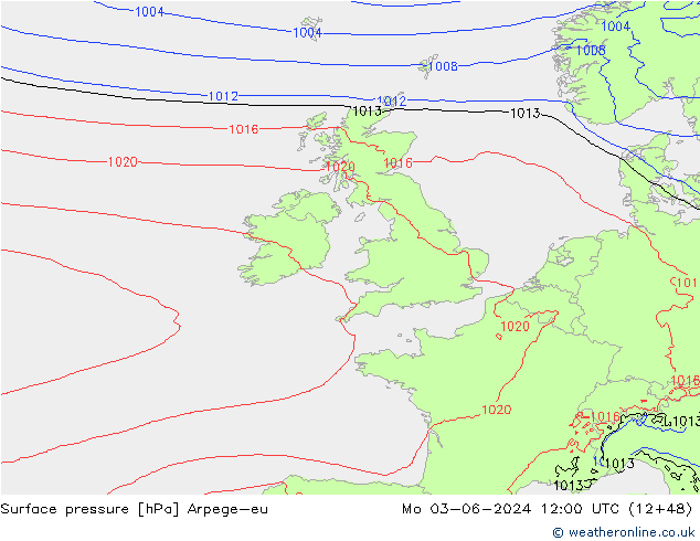 Surface pressure Arpege-eu Mo 03.06.2024 12 UTC