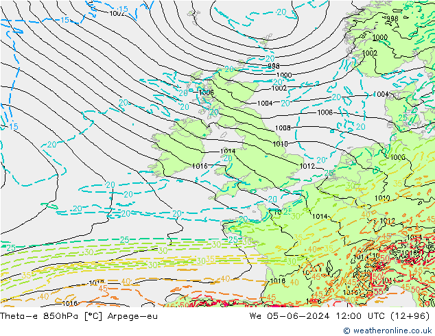 Theta-e 850гПа Arpege-eu ср 05.06.2024 12 UTC