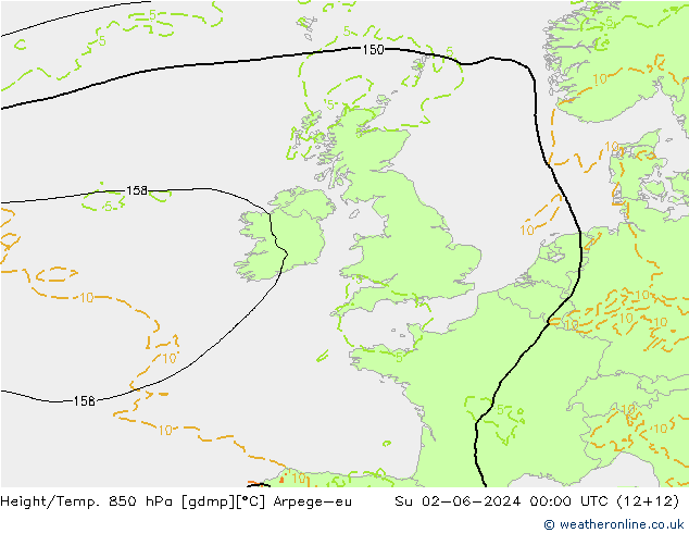 Geop./Temp. 850 hPa Arpege-eu dom 02.06.2024 00 UTC