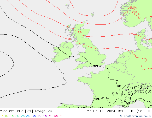 Wind 850 hPa Arpege-eu St 05.06.2024 15 UTC