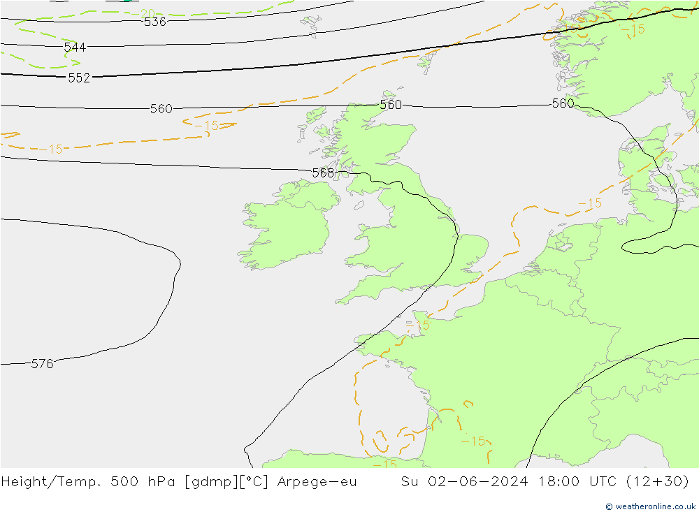 Height/Temp. 500 hPa Arpege-eu Ne 02.06.2024 18 UTC