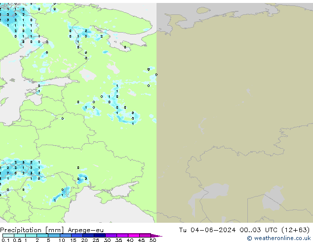 Srážky Arpege-eu Út 04.06.2024 03 UTC