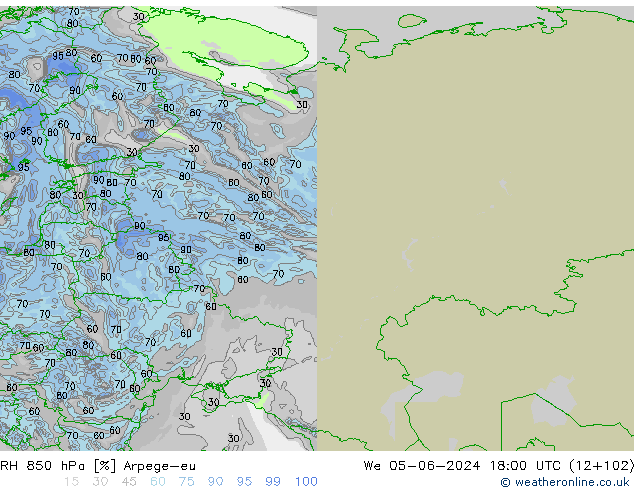 RV 850 hPa Arpege-eu wo 05.06.2024 18 UTC