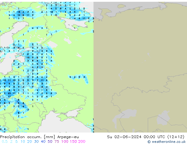 Precipitation accum. Arpege-eu Dom 02.06.2024 00 UTC
