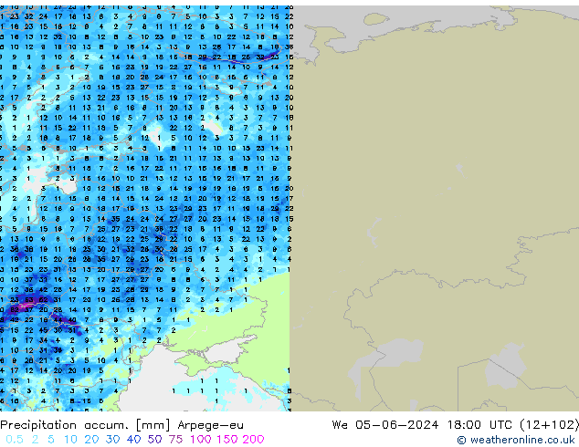 Precipitation accum. Arpege-eu We 05.06.2024 18 UTC