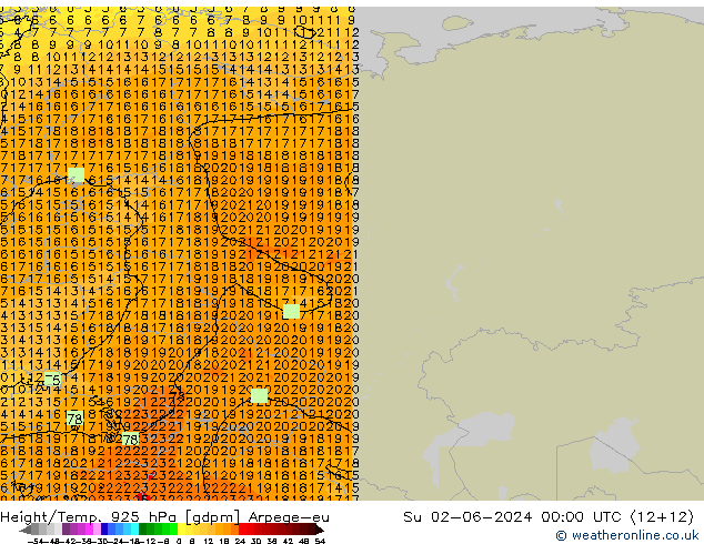 Geop./Temp. 925 hPa Arpege-eu dom 02.06.2024 00 UTC