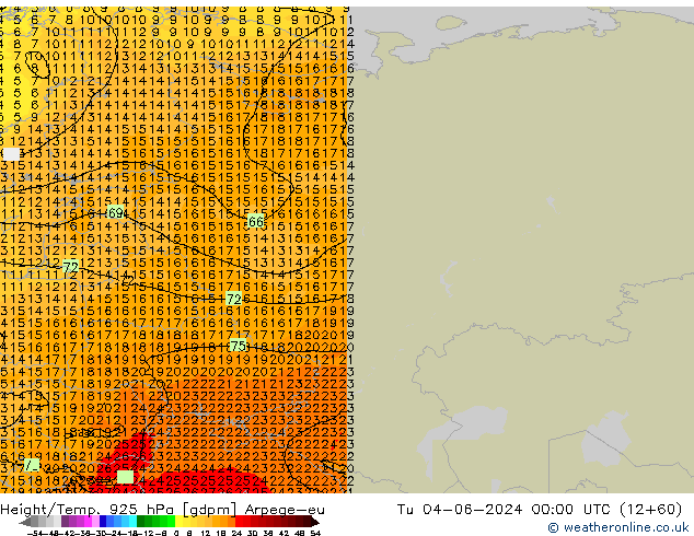 Height/Temp. 925 hPa Arpege-eu Tu 04.06.2024 00 UTC