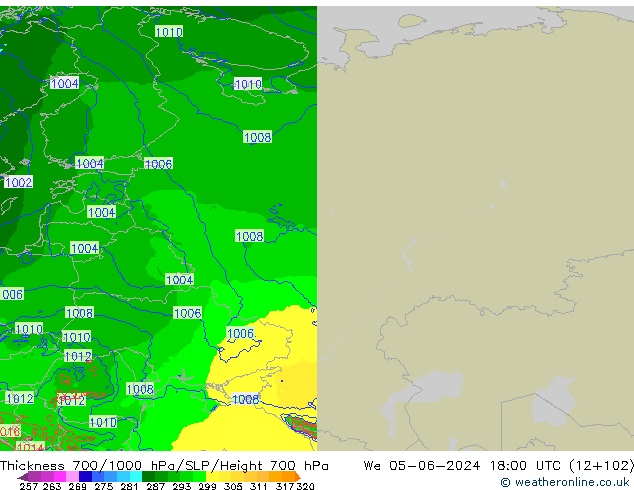 700-1000 hPa Kalınlığı Arpege-eu Çar 05.06.2024 18 UTC