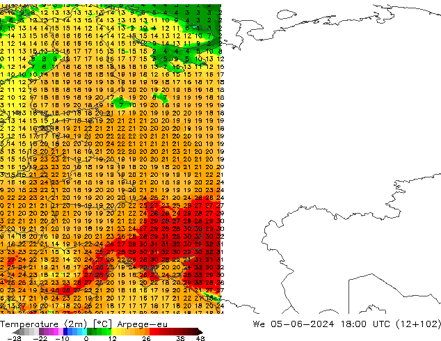 mapa temperatury (2m) Arpege-eu śro. 05.06.2024 18 UTC