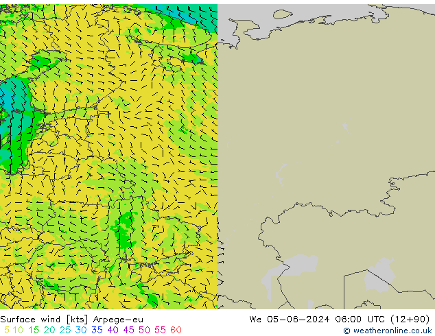 Surface wind Arpege-eu St 05.06.2024 06 UTC