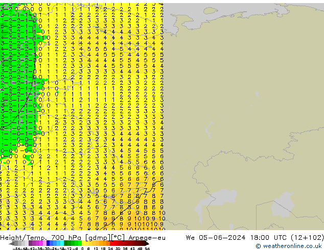 Height/Temp. 700 hPa Arpege-eu We 05.06.2024 18 UTC