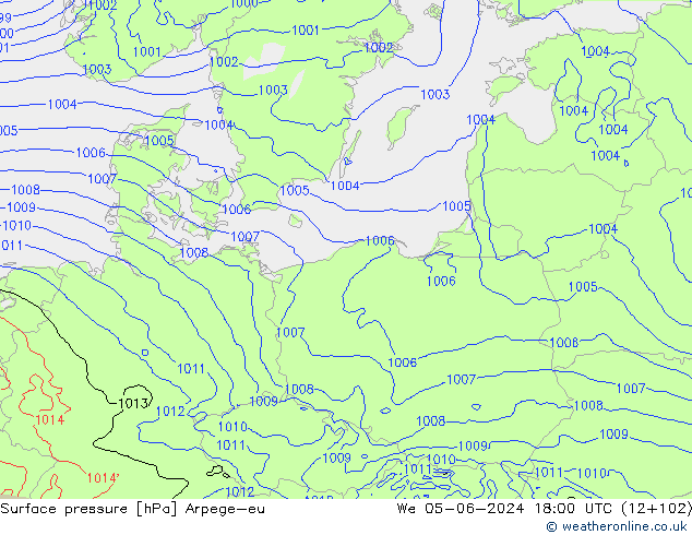 Surface pressure Arpege-eu We 05.06.2024 18 UTC