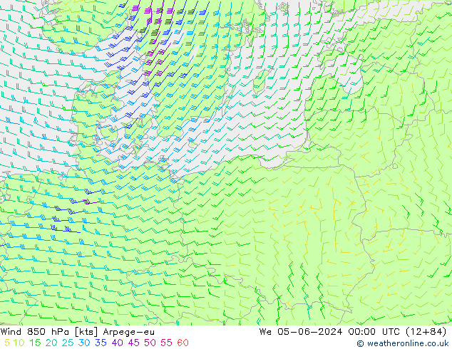 Wind 850 hPa Arpege-eu We 05.06.2024 00 UTC