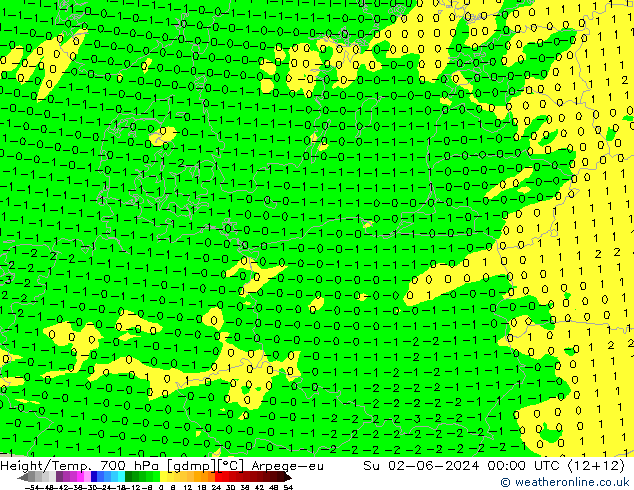 Yükseklik/Sıc. 700 hPa Arpege-eu Paz 02.06.2024 00 UTC