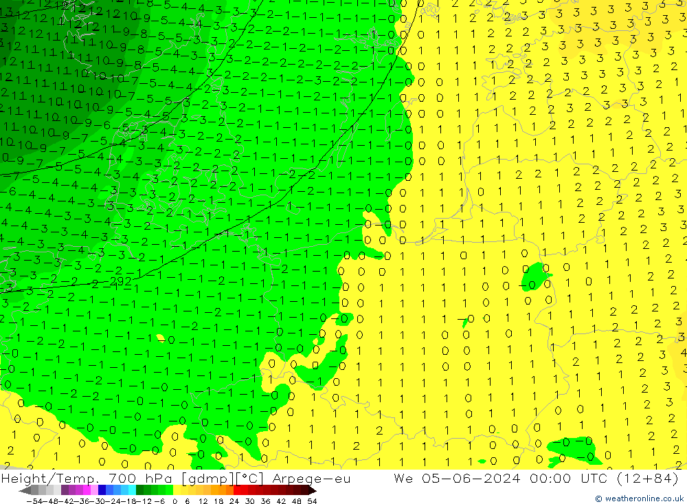 Height/Temp. 700 hPa Arpege-eu We 05.06.2024 00 UTC