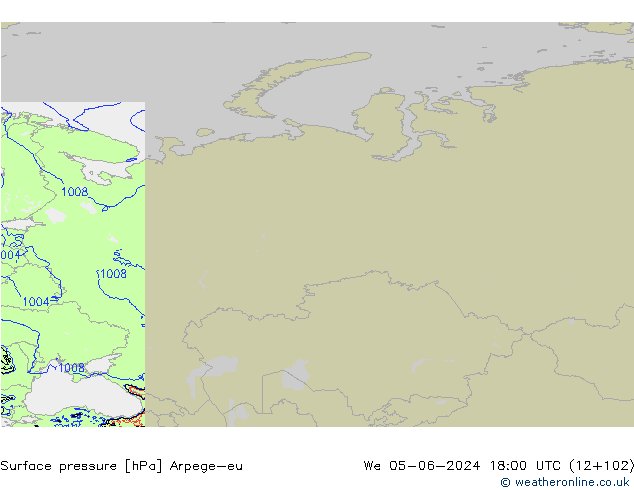 Presión superficial Arpege-eu mié 05.06.2024 18 UTC