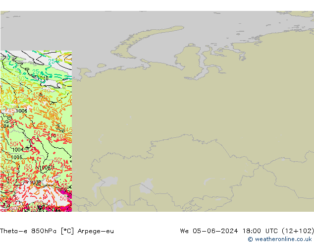 Theta-e 850hPa Arpege-eu mer 05.06.2024 18 UTC