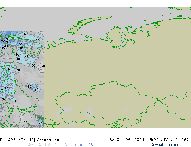 Humidité rel. 925 hPa Arpege-eu sam 01.06.2024 18 UTC