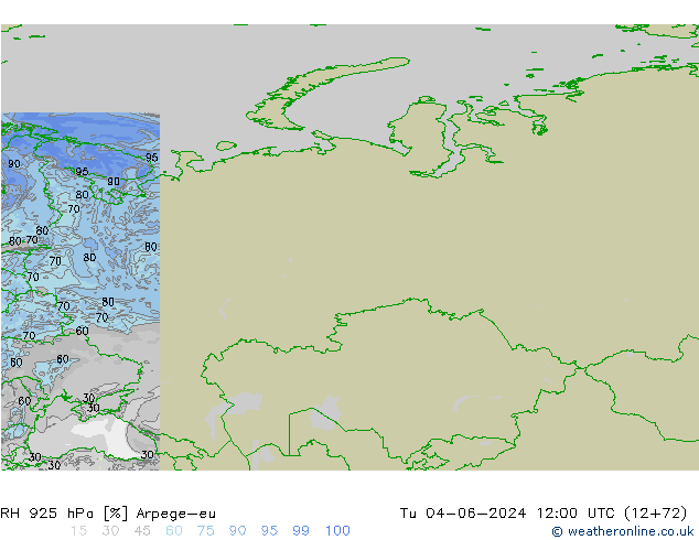 RH 925 hPa Arpege-eu Tu 04.06.2024 12 UTC