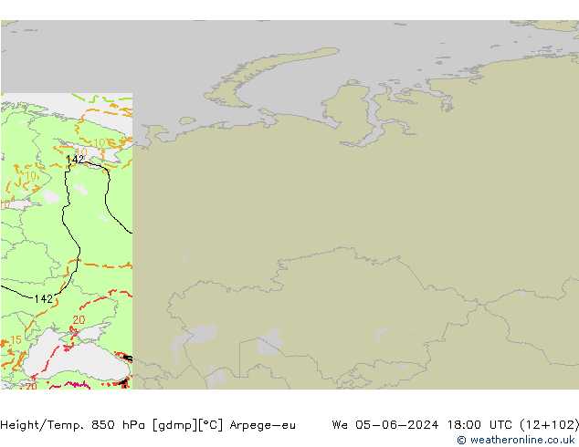 Géop./Temp. 850 hPa Arpege-eu mer 05.06.2024 18 UTC