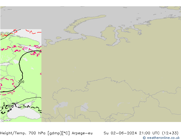 Height/Temp. 700 hPa Arpege-eu Su 02.06.2024 21 UTC