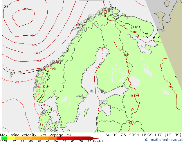 Maks. Rüzgar Hızı Arpege-eu Paz 02.06.2024 18 UTC