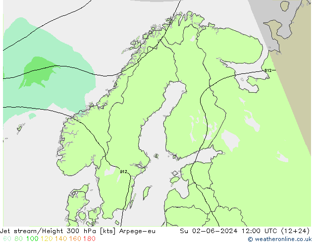 Jet stream/Height 300 hPa Arpege-eu Su 02.06.2024 12 UTC