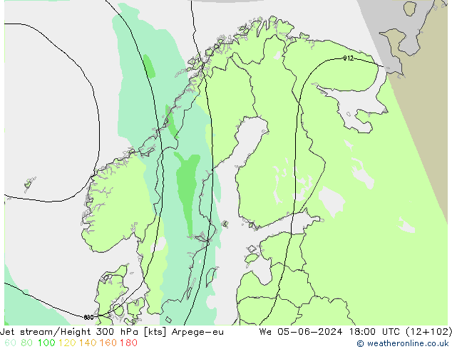 Jet stream/Height 300 hPa Arpege-eu We 05.06.2024 18 UTC